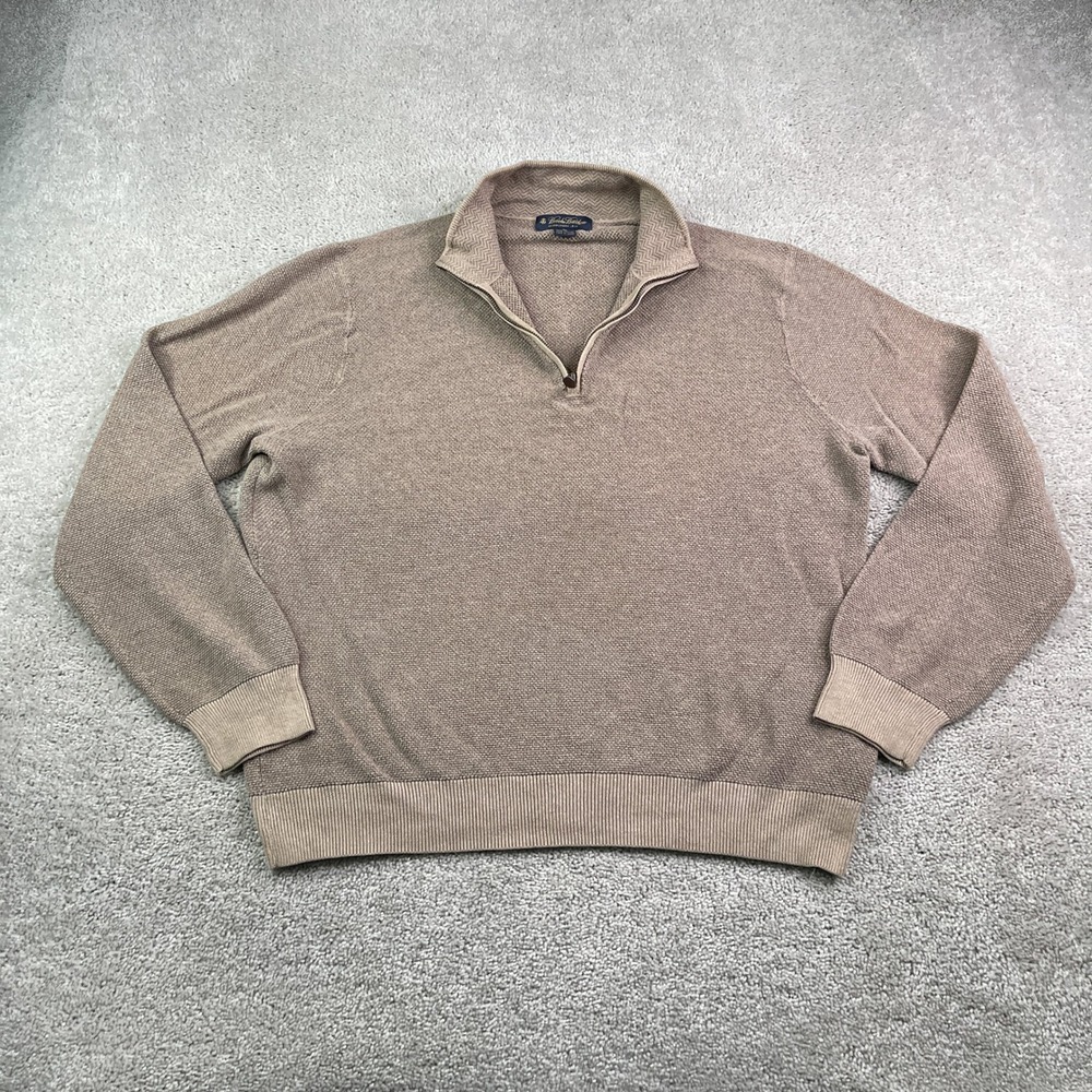Brooks Brothers Sweater Mens XL Brown Cotton Quarter Zip Pullover Preppy